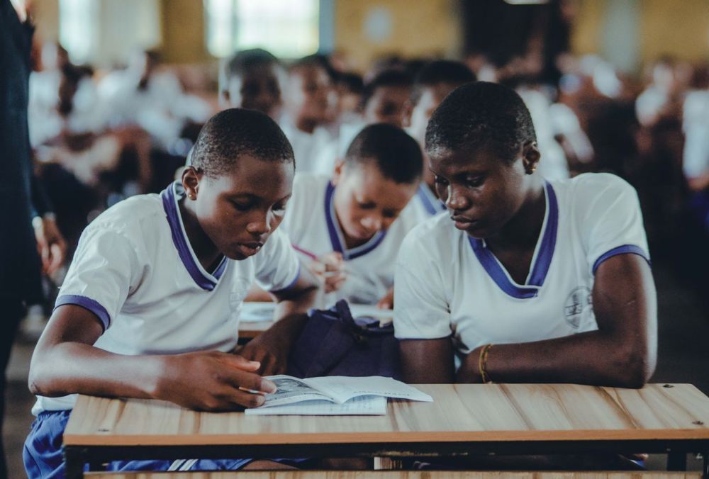 Nigerian secondary-school students studying